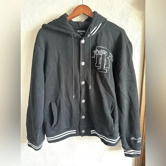 True Religion Logo Hooded Cotton Varsity Jacket. Size XL - Picture 2 of 11